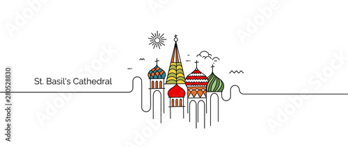 St Basil's Cathedral, Red Square, Moscow, Russia. Flat Line Art Vector illustration