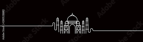 Taj Mahal Hand Drawn, India Agra - Line art vector illustration.