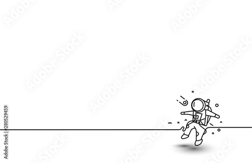 Astronaut falling down in a space - Flat Line Art Design Illustration.