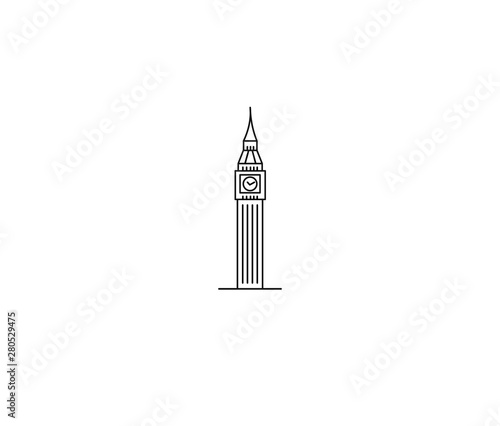 A Clock Tower Hand Drawn, Big Ben London - Outline for Design Vector Illustration