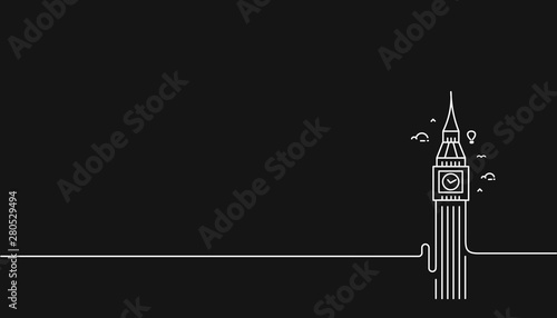 A Clock Tower Hand Drawn, Big Ben London - Outline for Design Vector Illustration