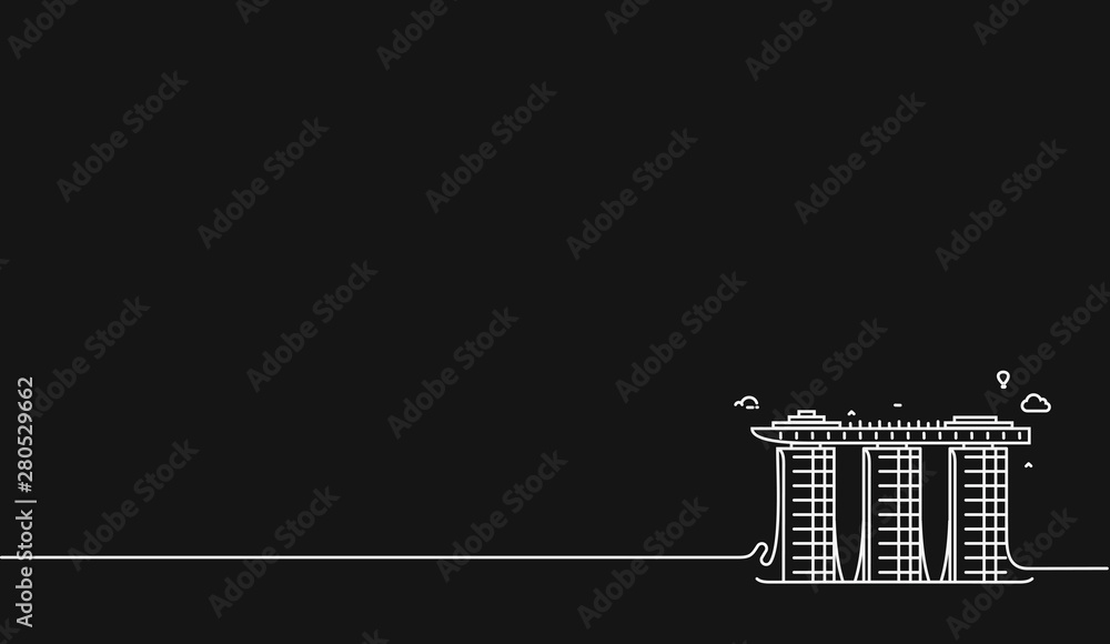 Fototapeta premium Marina Bay Sands in Singapore. Flat line art vector illustration.