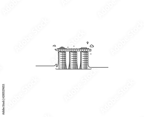 Marina Bay Sands in Singapore. Flat line art vector illustration.