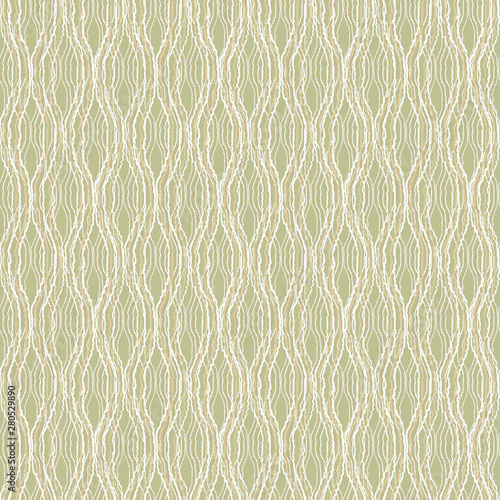 White and beige wavy lines on pistachio color background. Ornate striped vector seamless pattern. Natural organic colors template for design, wallpaper, textile, bedding, carpet, ceramic tile.