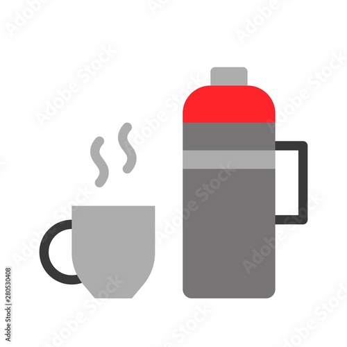 Thermo Bottle and hot mug, restaurant related flat design icon.