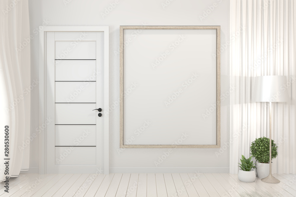 Mock up poster frame in Modern bright interiors empty room. 3D rendering Mock up poster frame in Modern bright interiors empty room. 3D rendering