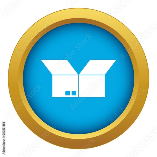 Opened cardboard box icon blue vector isolated on white background for any design