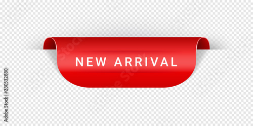 New Arrival Vector Sticker, Tag, Banner, Label, Sign Or Ribbon Realistic Red Origami Style Vector Paper Ribbon For Web Banner Or Print Poster. Eps 10