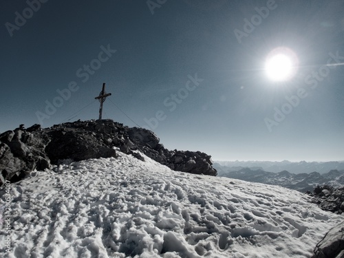 beautiful summer mountaineering to the top of weisseespitze from kaunertal in otztal alps in austria photo