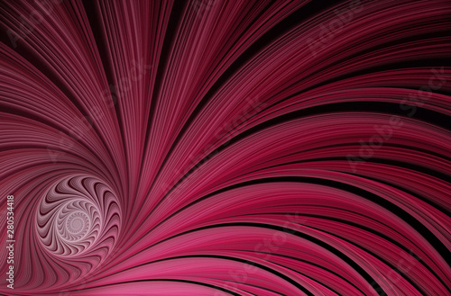 Dark pink abstract spiral on black background. Fractal art.