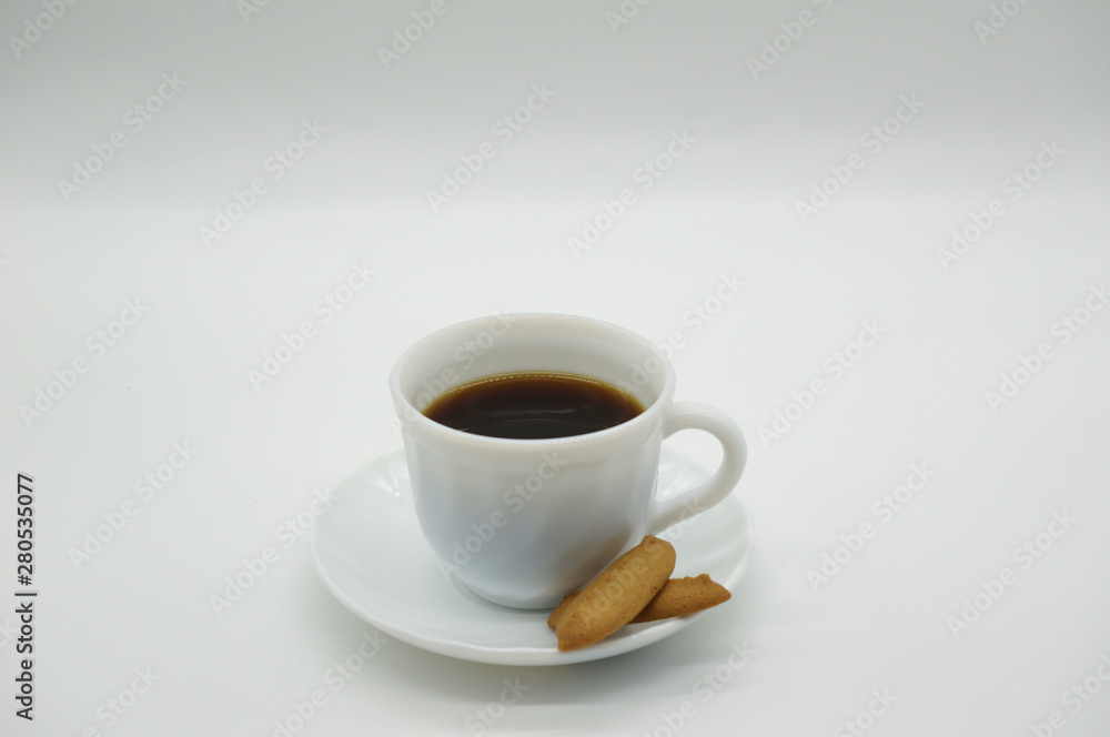 Cup of coffee with biscuits on white background Cup of coffee with biscuits on white background