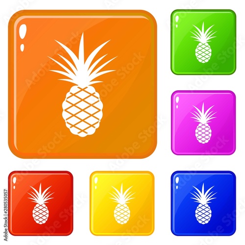 Pineapple icons set collection vector 6 color isolated on white background