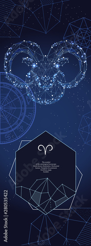 Template for astrological banner. Aries zodiac sign.