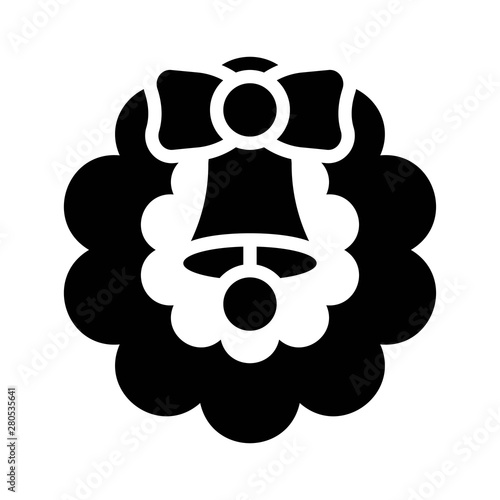 jingle bell ring decoration Xmas black solid icon.