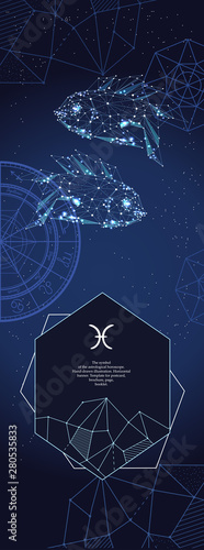 Template for astrological banner. Pisces zodiac sign.