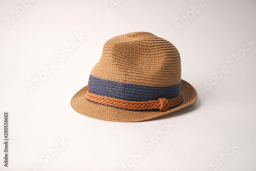 tropical fedora hat isolated on white photo