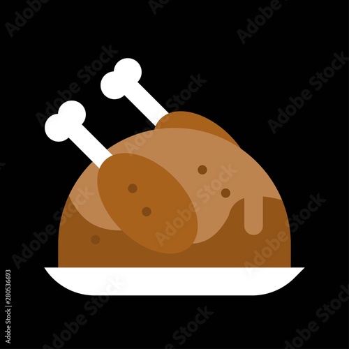 roasted chicken meal food celebration Christmas flat design icon.