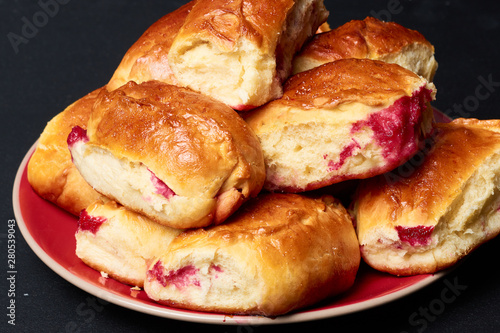 Buns with fruit. Homemade baking. Homemade Buns on plate