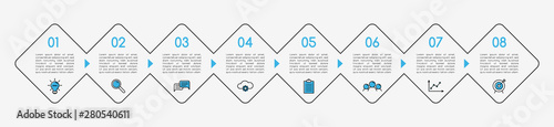 Business infographic with 8 options. Flowchart. Vector