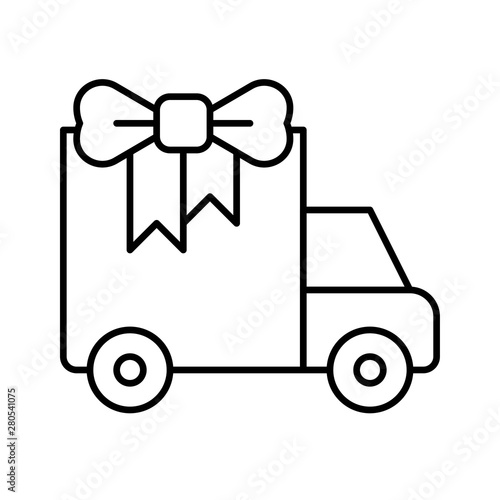 gift delivery truck service Christmas editable outline icon.