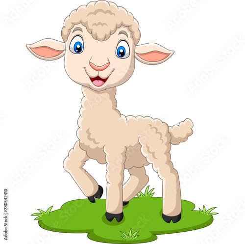 Cartoon happy lamb on the grass