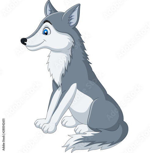 Cartoon wolf sitting on white background