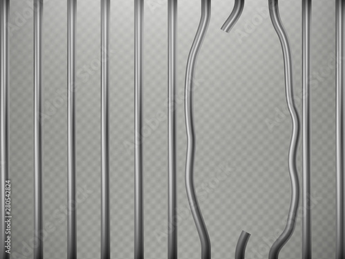 Broken prison bars foreground effect, isolated on transparent background. Steel Grid. EPS 10