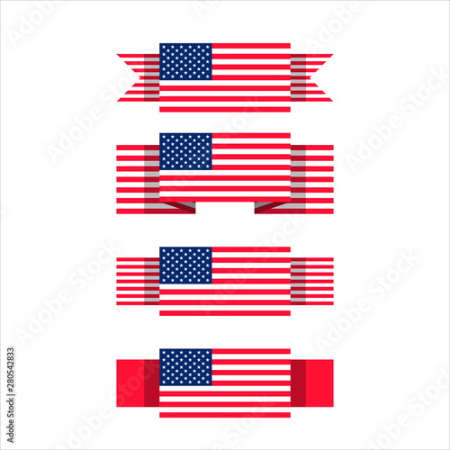 Vector set of United States flags with different ribbons