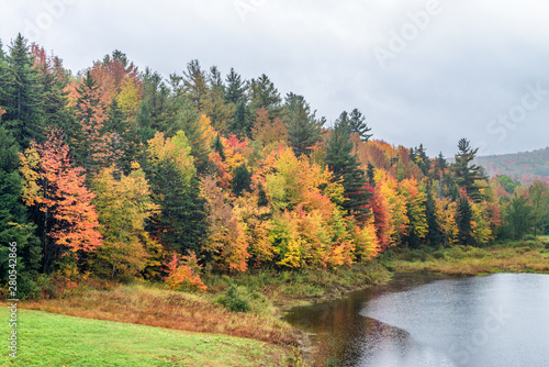 Foliage reflections in New England. Lake and trees