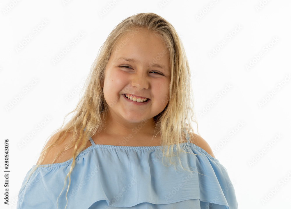 Portrait of a beautiful clever child with a happy, cheerful face looking confident. Human emotions