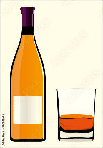 Wine bottle and glass. Clos...