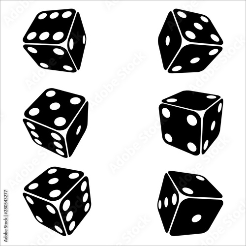 Dice playing on a white background. Isolated silhouette of casino dice. 3D dice vector.