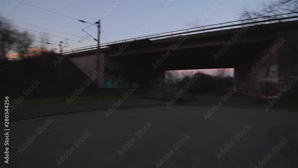 Driving during sunset on street in a suburban neighborhood in Germany 03 Driving during sunset on street in a suburban neighborhood in Germany 03