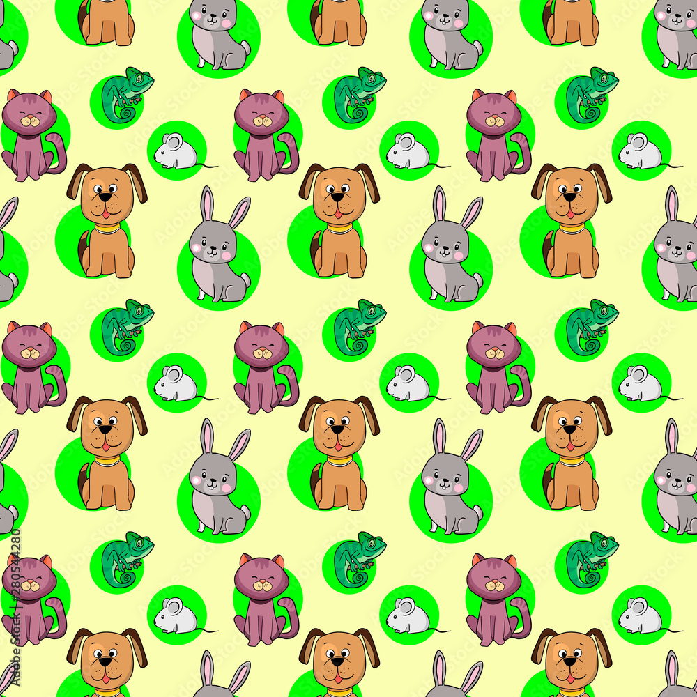 Fototapeta premium pattern of pets. cat dog homeleon mouse rabbit