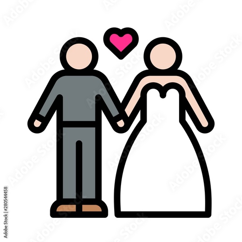 Wedding couple vector, wedding related fiiled style editable outline icon