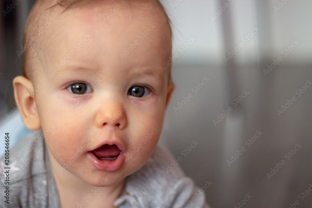 detailed face of talking baby