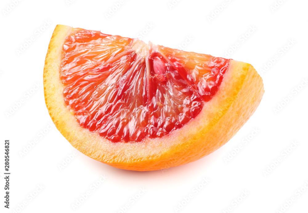 Red blood orange fruit with slices isolated on white background Red blood orange fruit with slices isolated on white background