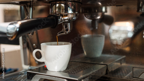 black coffee morning on coffee machine