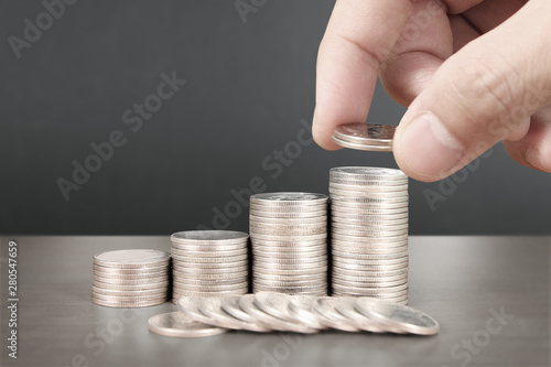 Coins stacked on each other in different positions