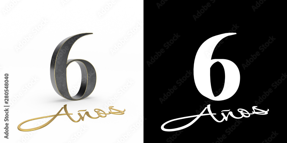 Obraz premium Inscription in Spanish. Golden number 6 years