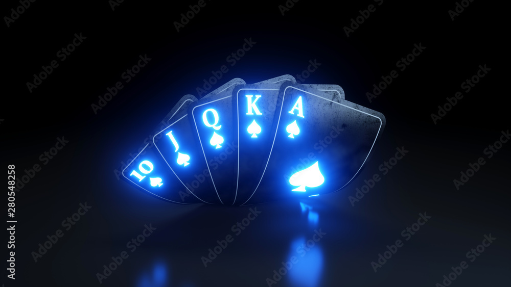 Casino Gambling Concept Royal Flush in Spades Poker Cards On The Black