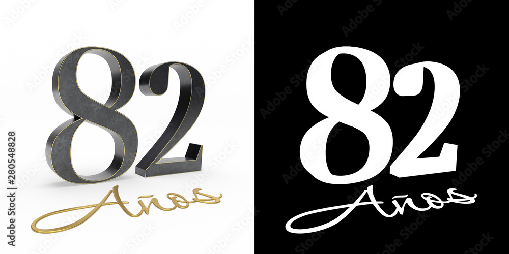 Inscription in Spanish. Golden number 82 years Inscription in Spanish. Golden number 82 years