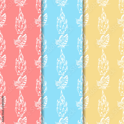 pitaya, pitahaya tropical fruit, butterfly seamless pattern