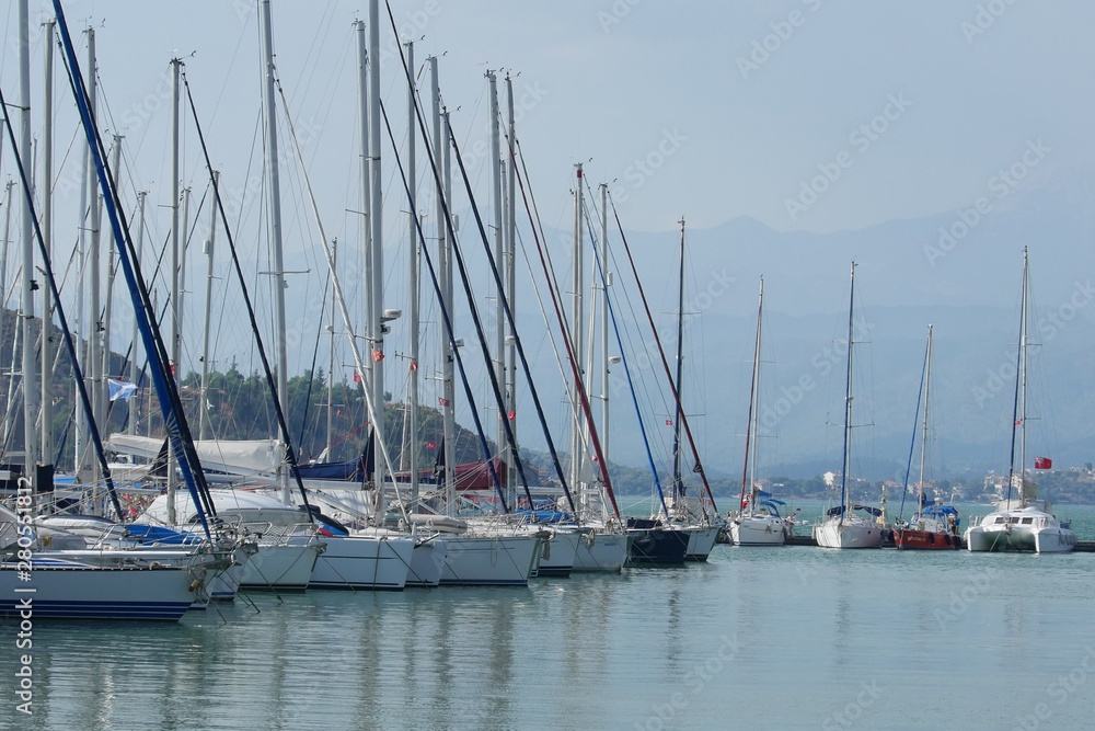 Many yachts at the pier in the marina Fethiye, Mugla, Turkey.