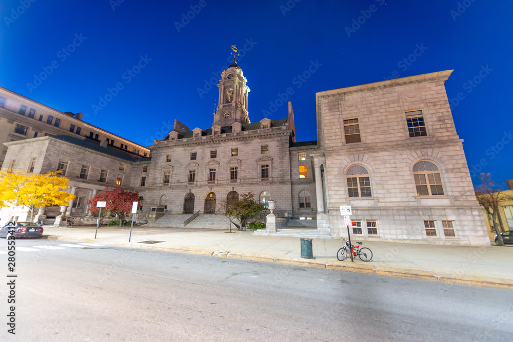 Portland City Hall at night, Maine