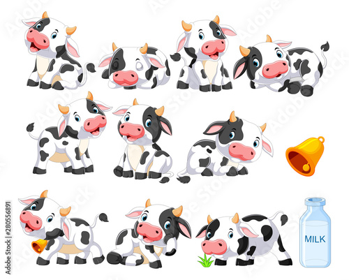 Collection of cute cow with various posing