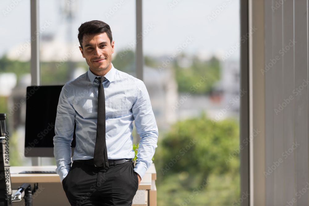 Businessman crossed arms and standing in office.. Businessman crossed arms and standing in office..