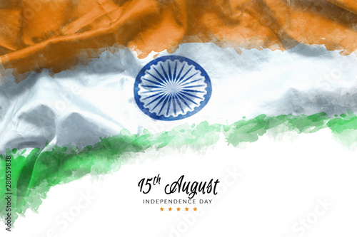 celebrating India Independence Day greeting card with Indian waving flag grunge by water color paint background. abstract background, vintage Poster, banner or flyer design for 15th of August