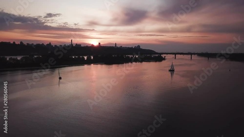 Wallpaper Mural aerial city view, yacht on sunset. Drone shot,bird's eye Torontodigital.ca