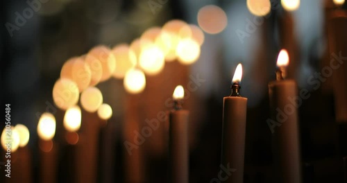 4k footage of a burning candle inside a church